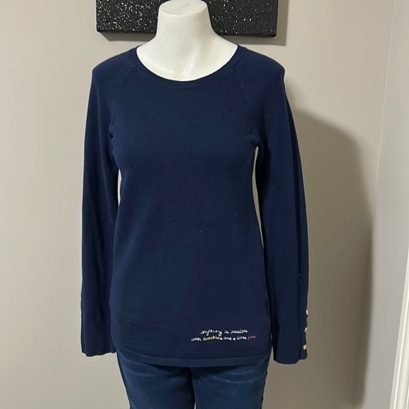 Lilly Pulitzer Navy Blue Dinah Sweater Anything is possible with sunshine S - Picture 5 of 11